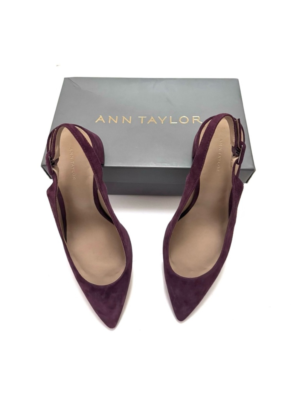 Ann Taylor Brielle Suede Block Heel Slingback Pump in Dark Plum Kiss 9.5 - Picture 12 of 12